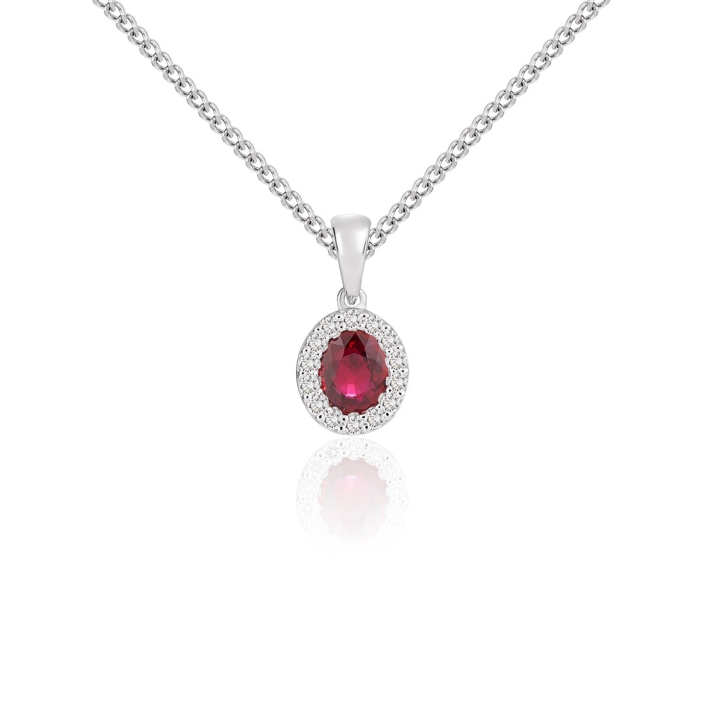 18Wg 5X4 Oval Ruby & Diamond Cluster Pendant
