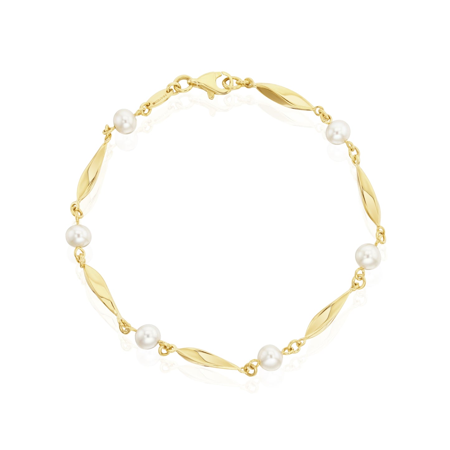 9ct Yellow Gold Polished Twist Bar And Cultured Freshwater Pearl Bracelet