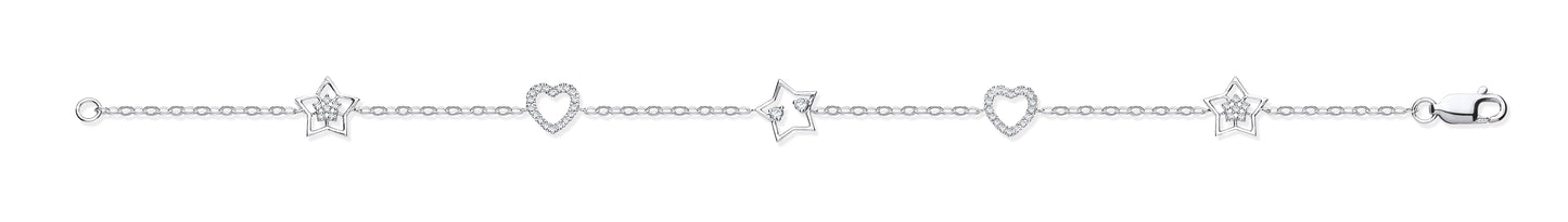 9ct White Gold 0.20ct White Hearts & Stars Diamond Bracelet