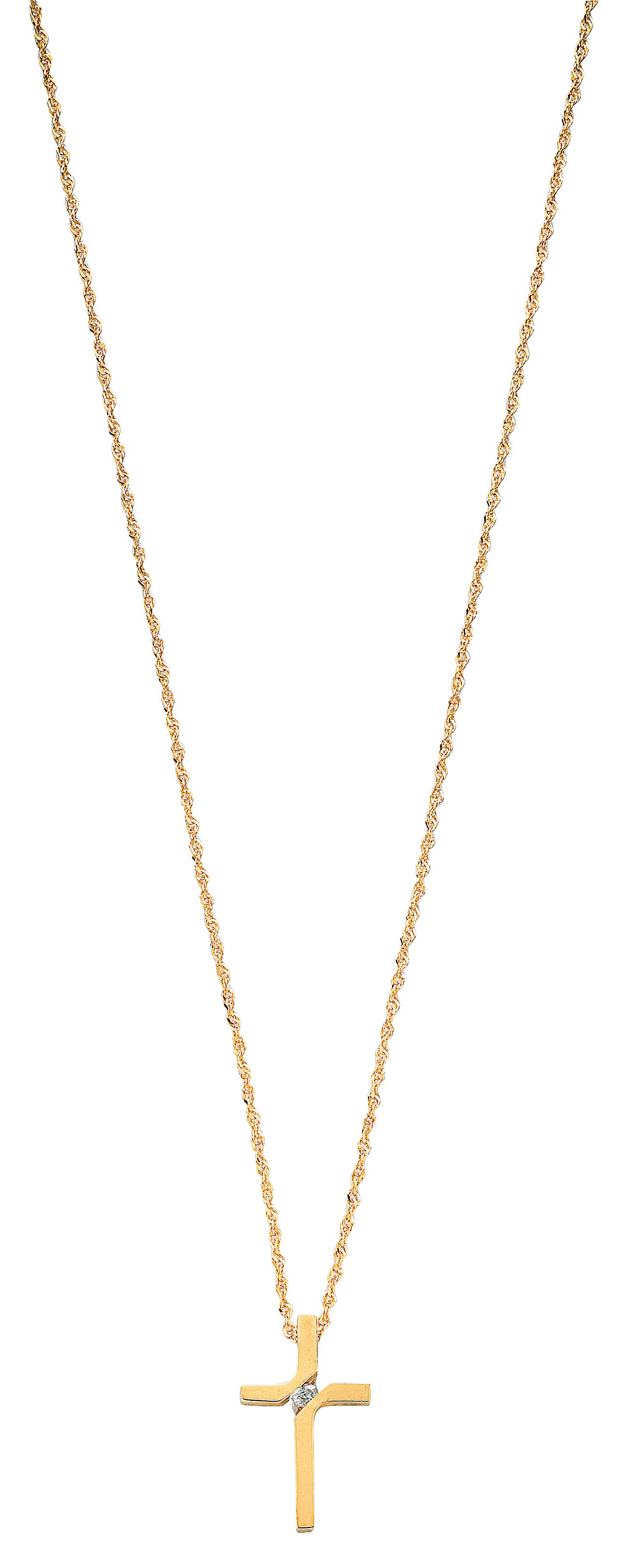 9ct Gold 0.04ct Diamond Cross Pendant with 18in/45cm Chain