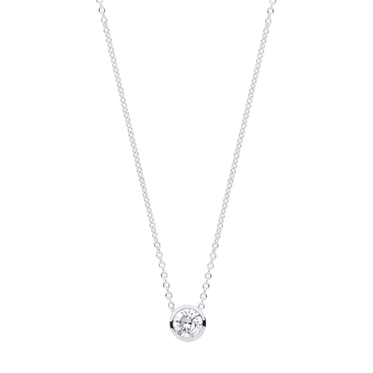 18ct White gold 0.25ct White G-SI Rubover Diamond pendant 18inch/45cm chain