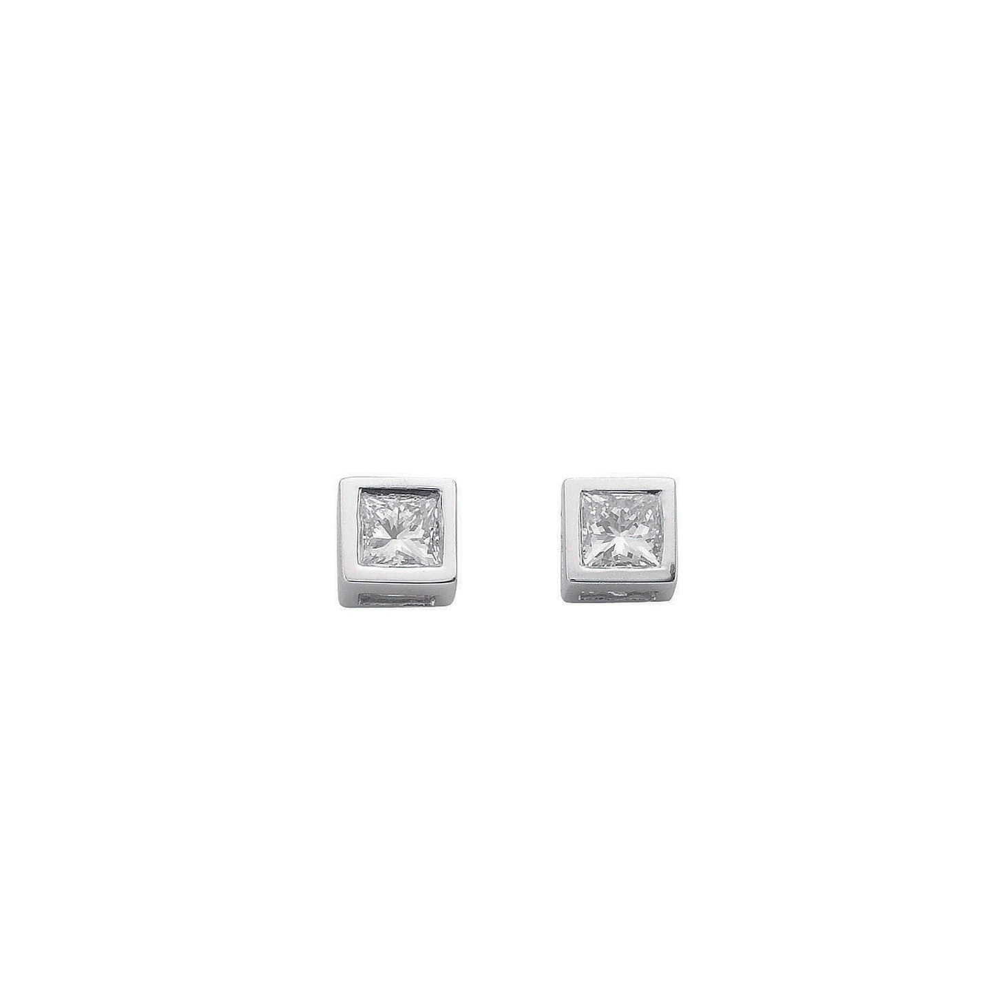 18ct White Gold 0.30ct Rubover Set Princess Cut Diamond Stud Earrings