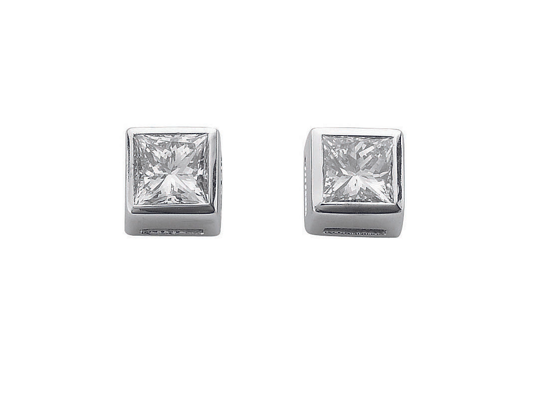 18ct White Gold 0.50ct Rubover Set Princess Cut Diamond Stud Earrings