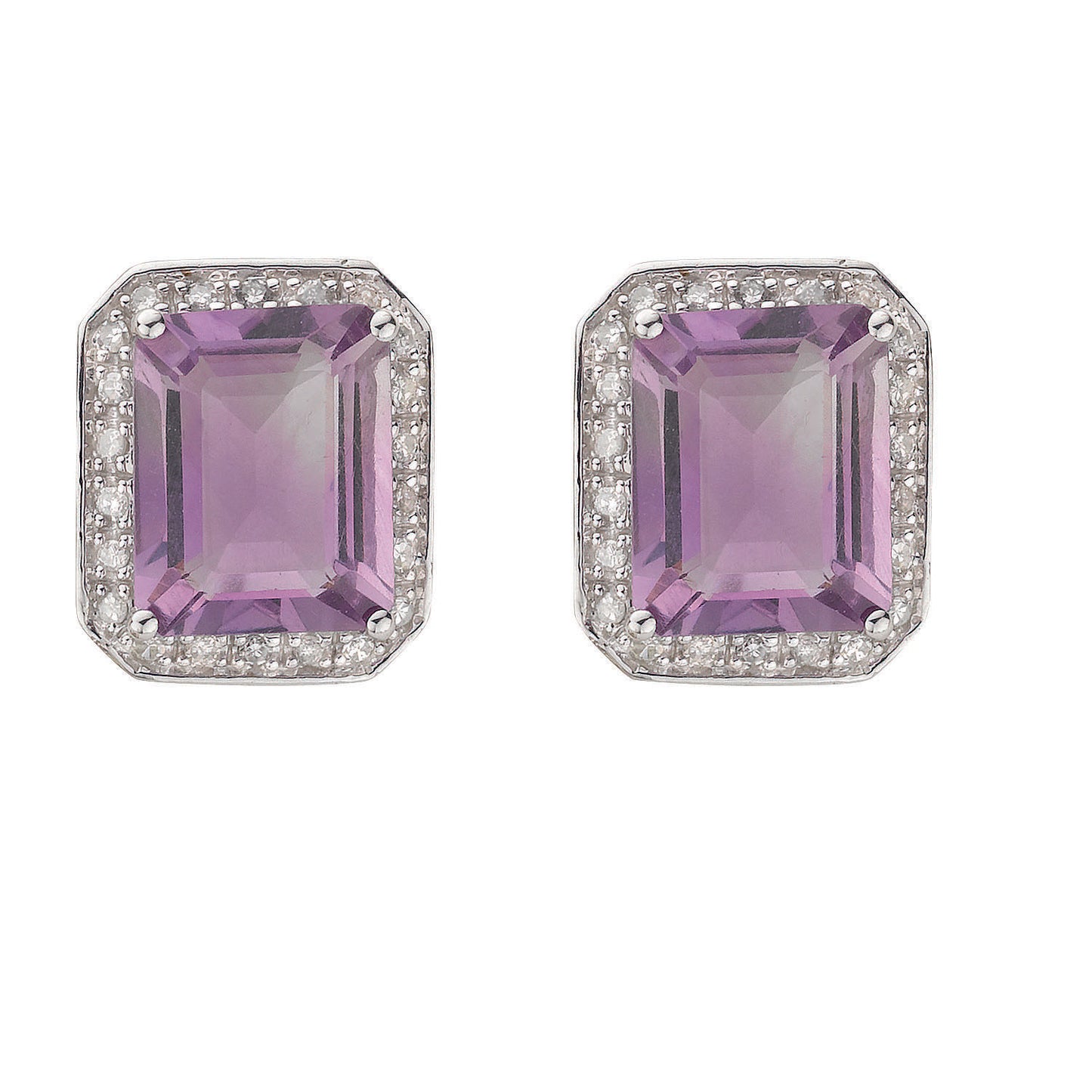 9ct White Gold Diamond & Amethyst Stud Earrings
