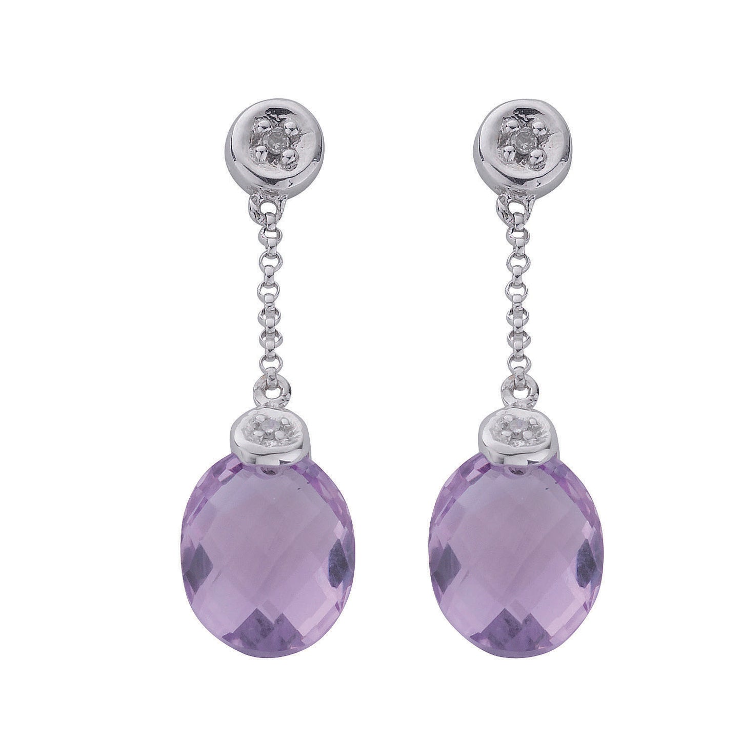 9ct White Gold 0.04ct Diamond & 4.66ct Amethyst Drop Earrings