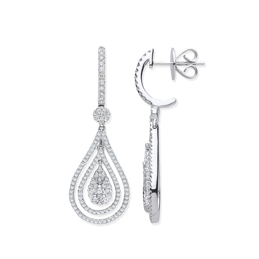 18ct WG 1.17ct Fancy Pear Shaped Grain Set Drop Earrings