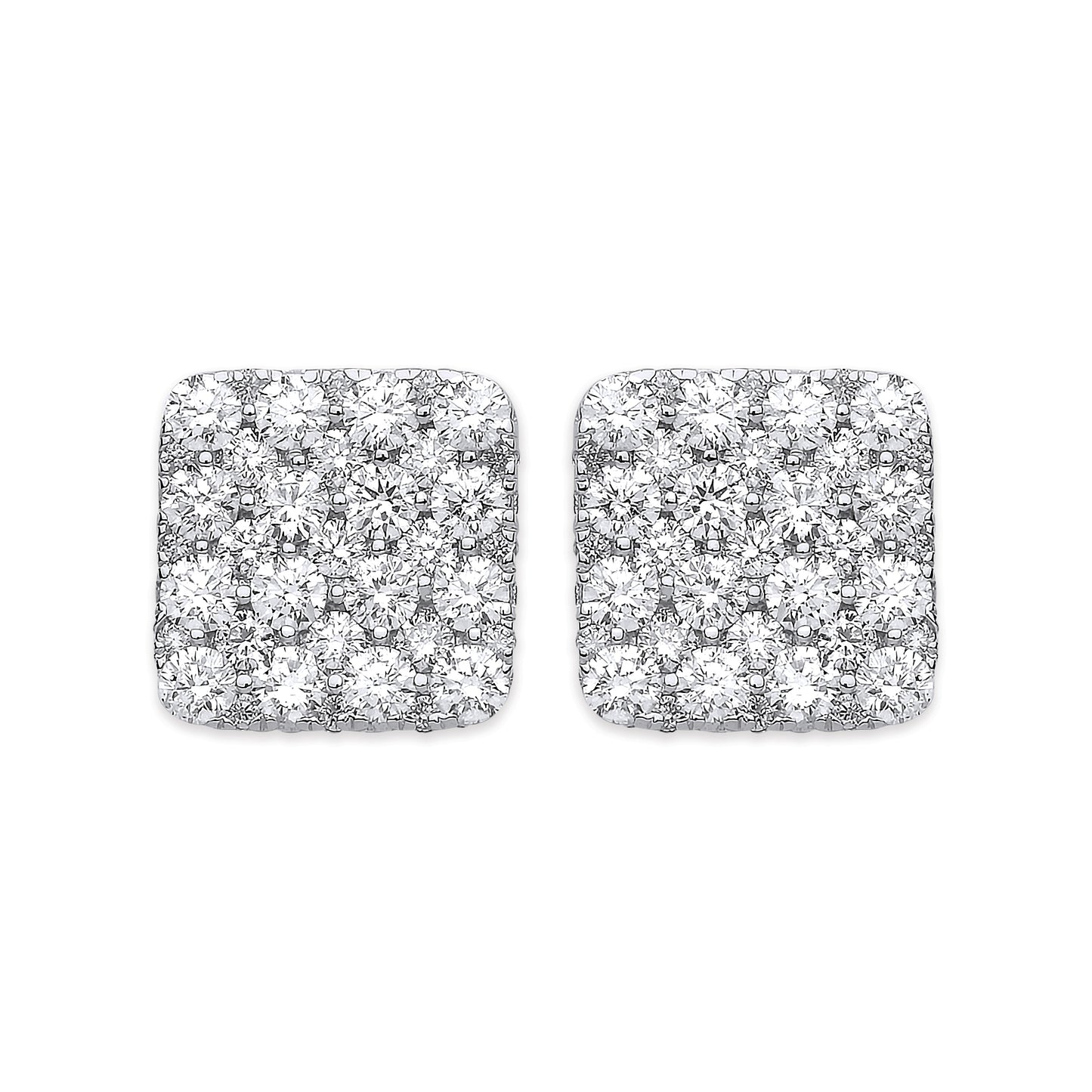 18ct White Gold 1.67ct Square Grain Set Drop Earrings