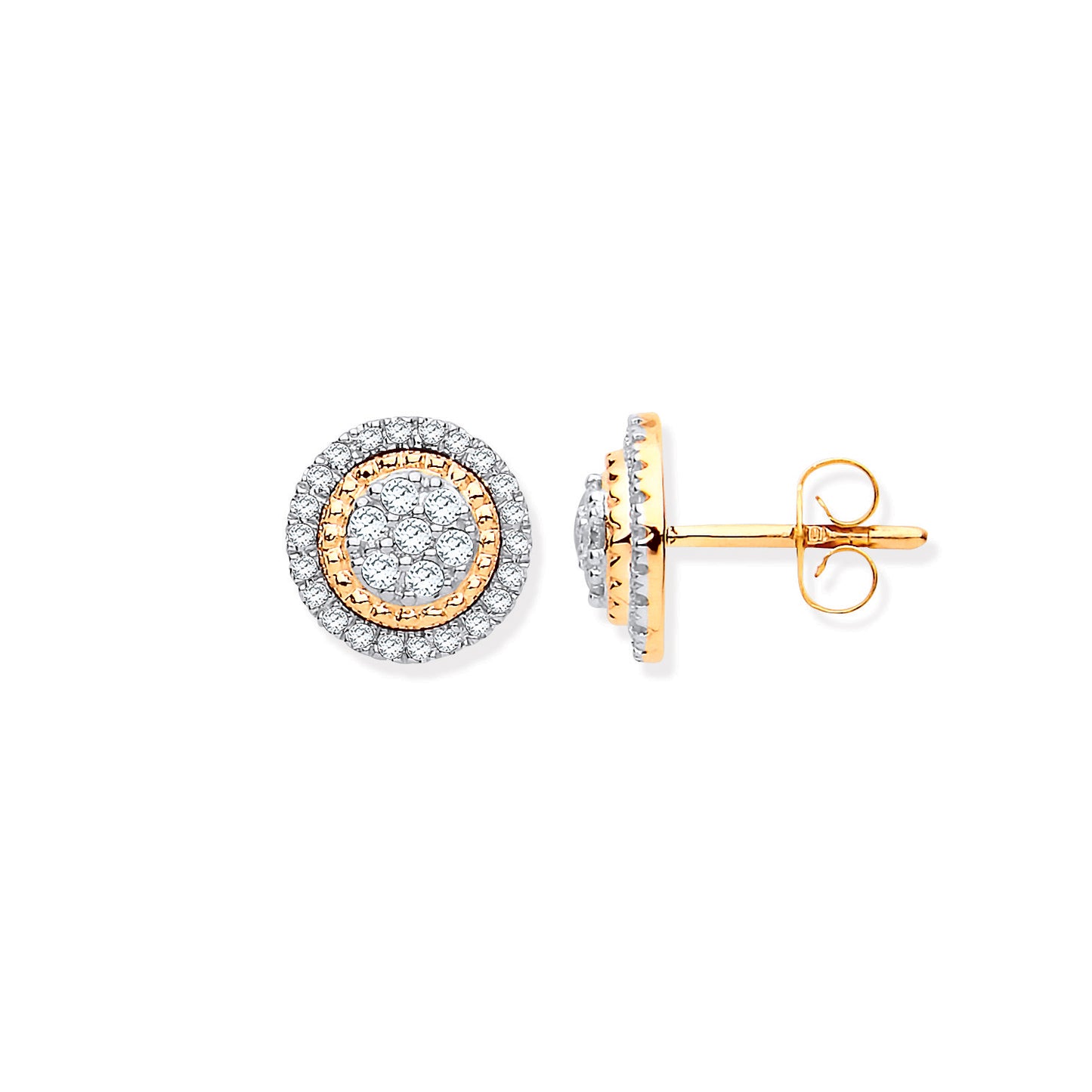 9ct Gold Multi Circles Stud Diamond 0.36ct White Earrings