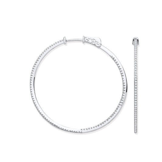 18ct WG Skinny Hoops Set with 0.72ct White Diamonds Inside & Outside