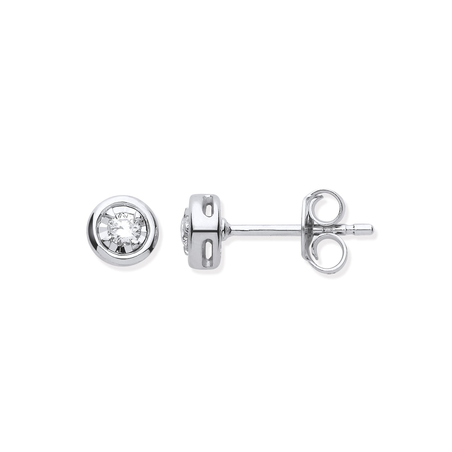 9ct WG Rub-Over Illusion Set 0.10ct White Diamond Studs