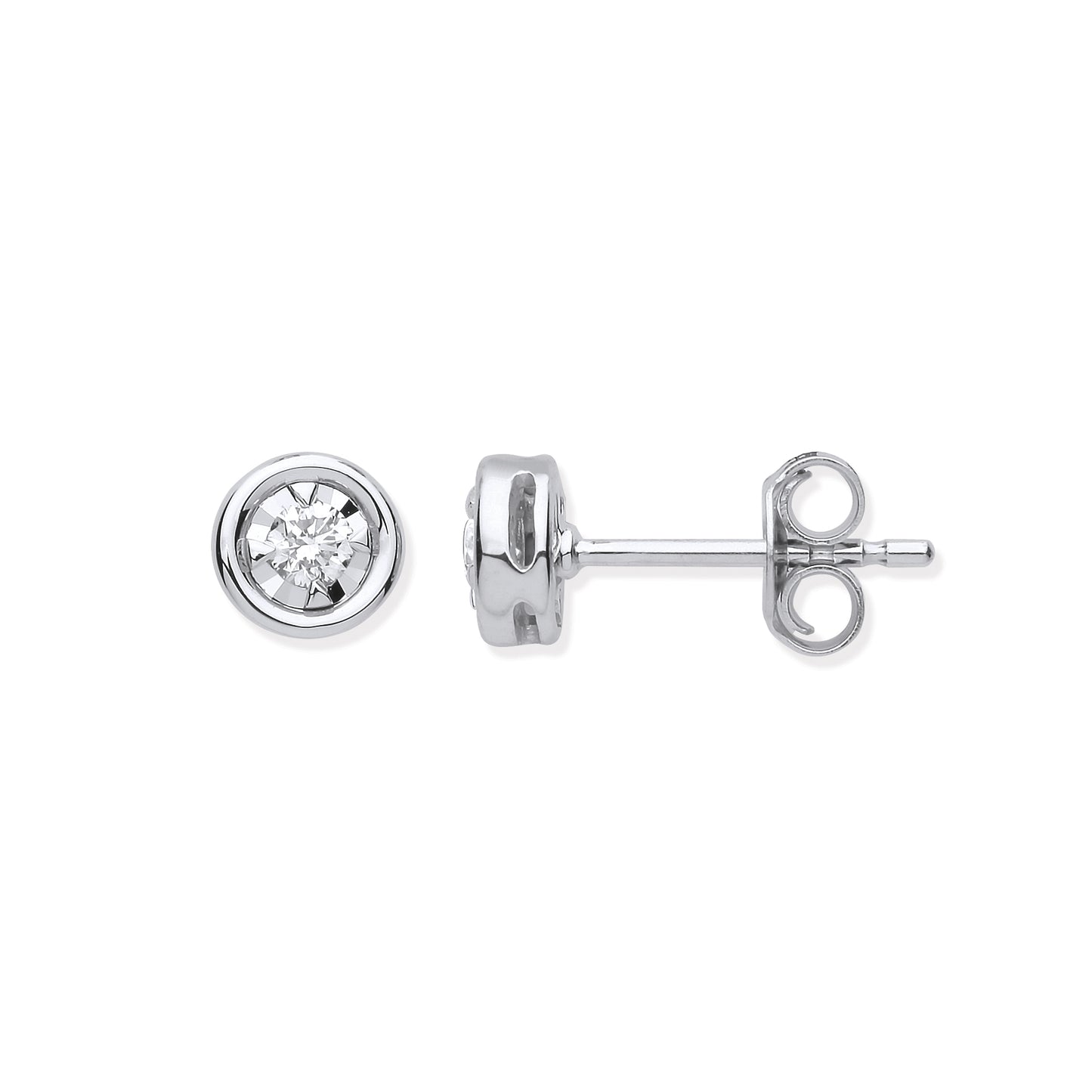 9ct WG Rub-Over Illusion Set 0.15ct White Diamond Studs