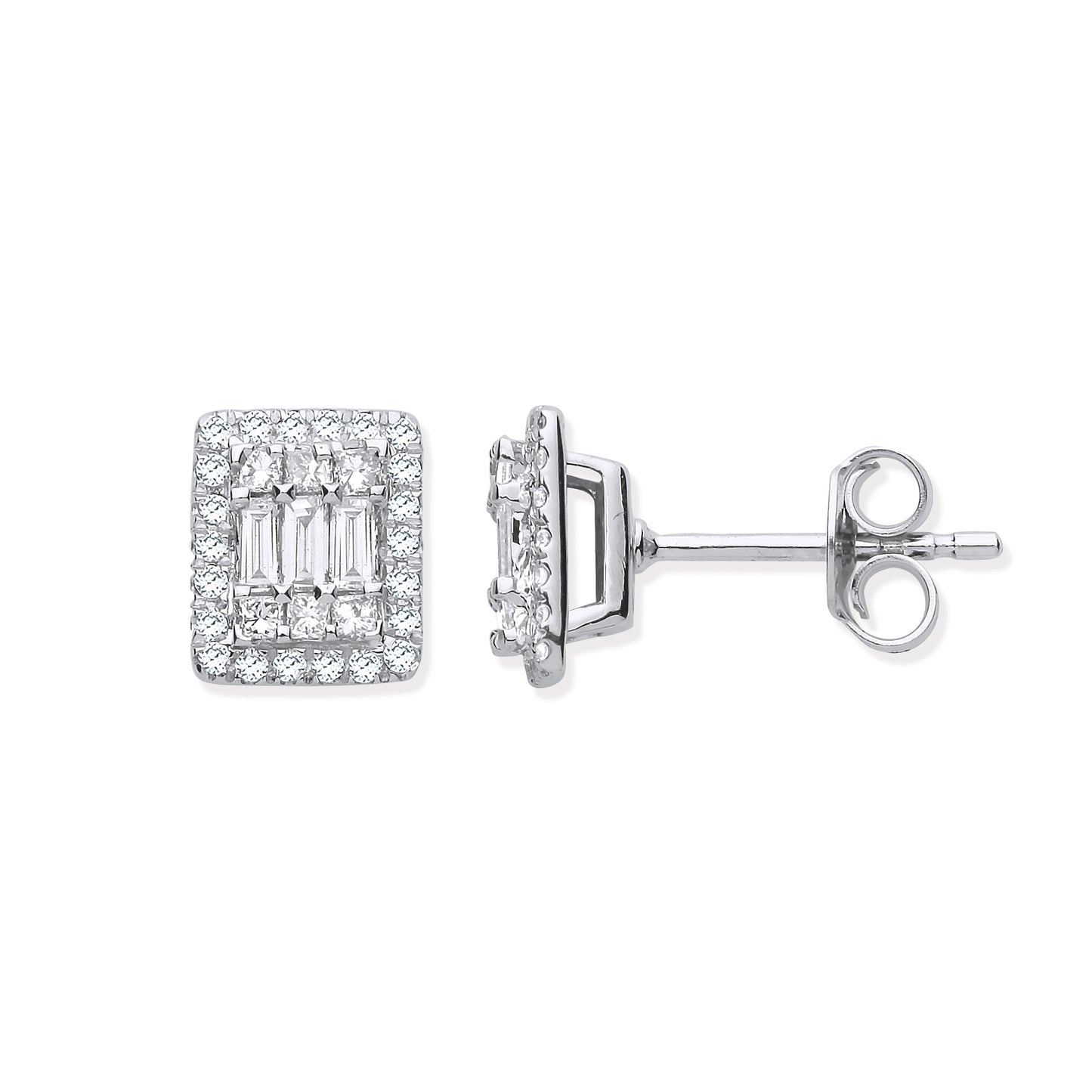 18ct WG Rectangular Studs Set with 0.50ct White Diamonds
