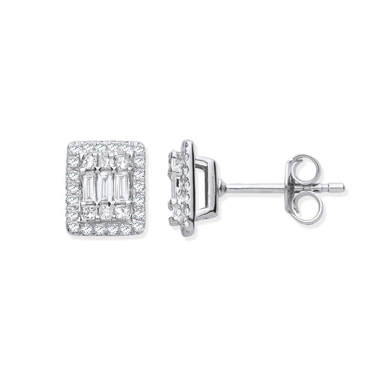 18ct WG Rectangular Studs Set with 0.50ct White Diamonds