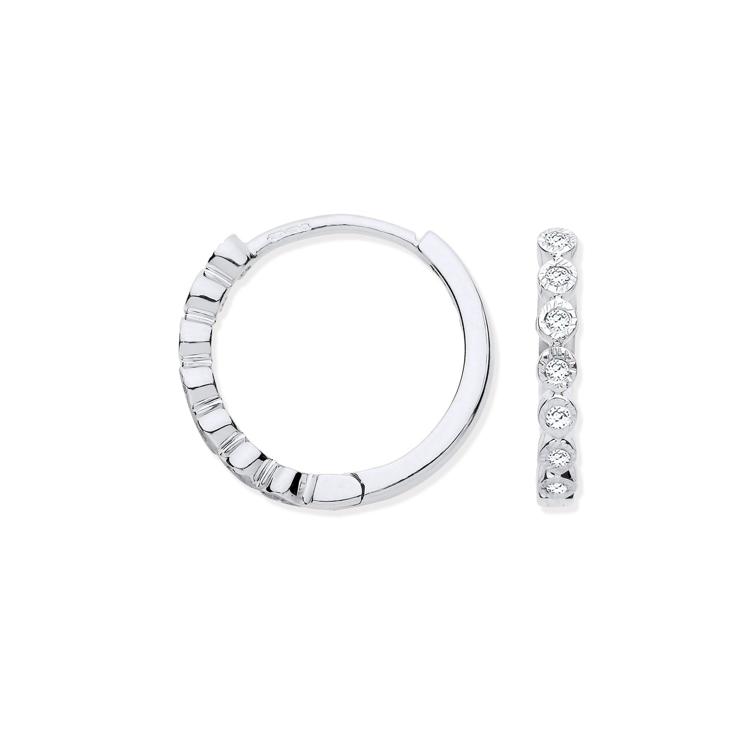 9ct White Gold Round 0.10ct White Diamond Hoops