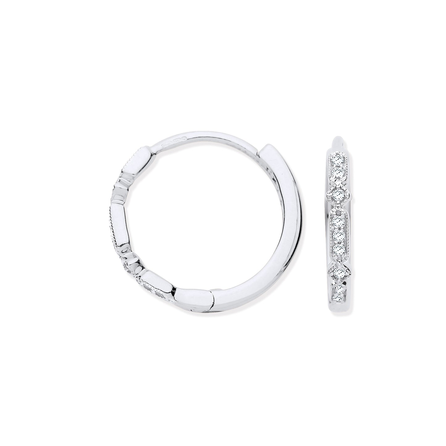 9ct White Gold Round 0.08ct White Diamond Hoops