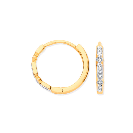 9ct Gold Round 0.08ct White Diamond Hoops