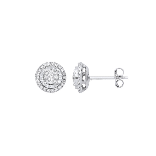 9ct White Gold Multi Circles Stud Diamond 0.36ct White Earrings