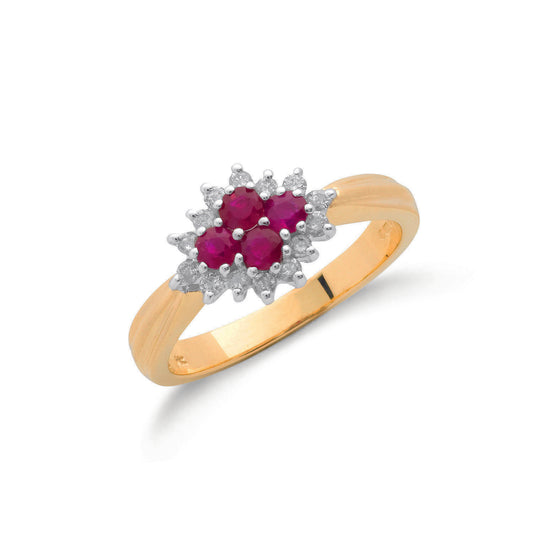 9ct Gold 0.21ct Diamond & 0.45ct Ruby Cluster Ring