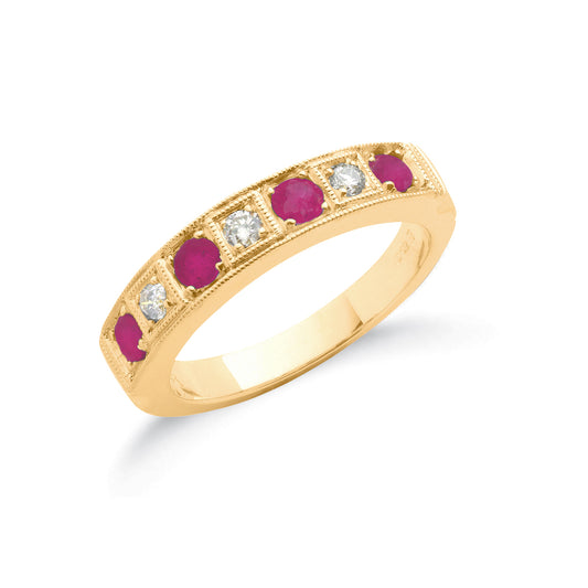 18ct Gold 0.15ct Diamond & 0.80ct Ruby Eternity Ring