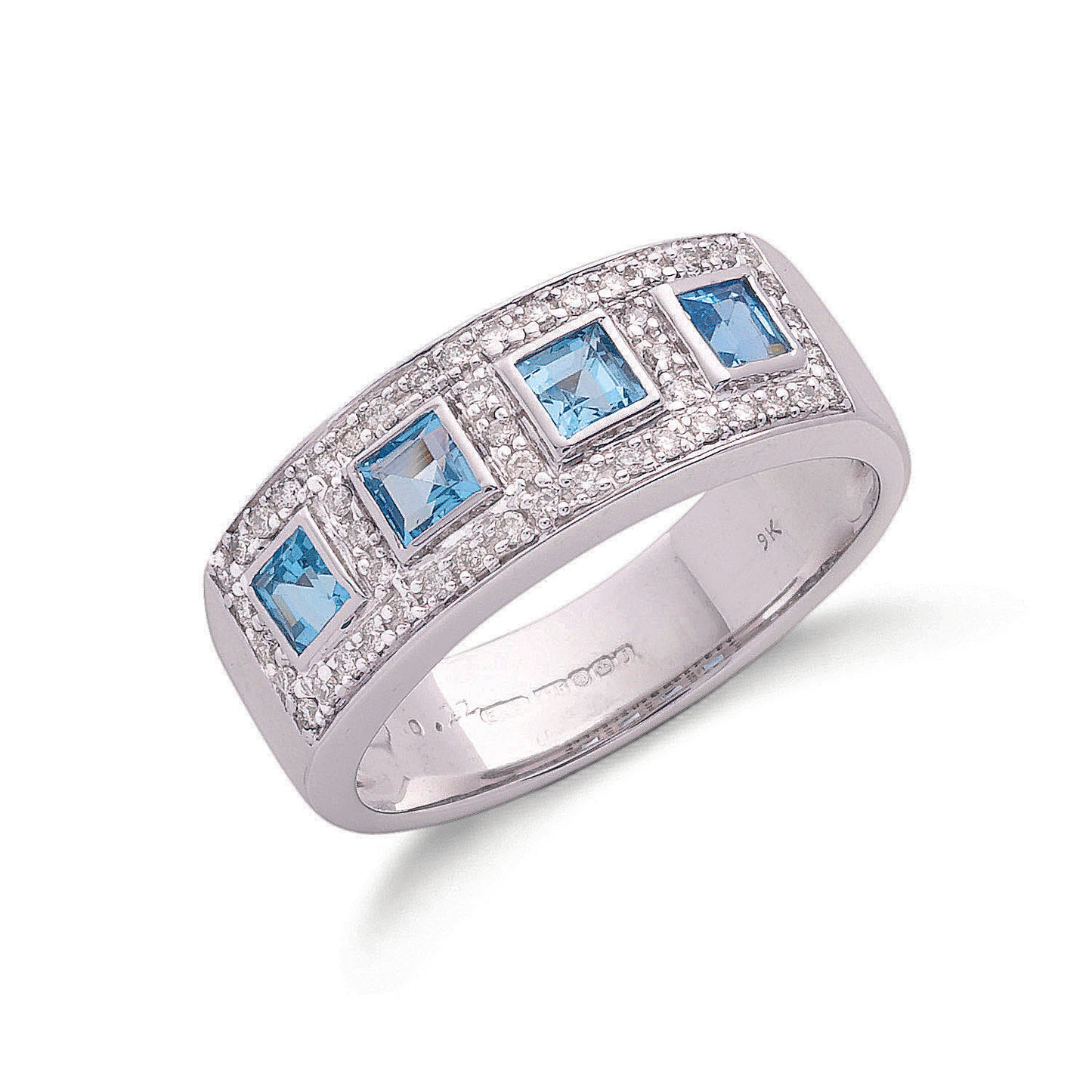 9ct White Gold Diamond & Blue Topaz Eternity Ring