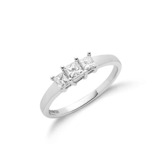 18ct White Gold 0.50ct Princess Cut Diamond Trilogy Ring