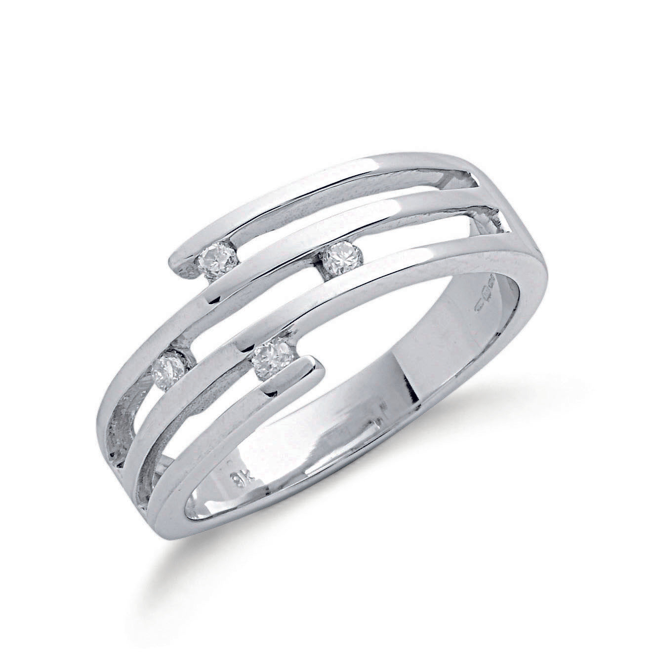 9ct White Gold 0.12ct Diamond Spiral Ring