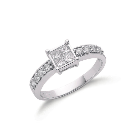 18ct White Gold 0.75ct 4 Stone Centre Princess Cut Diamond Engagement Ring