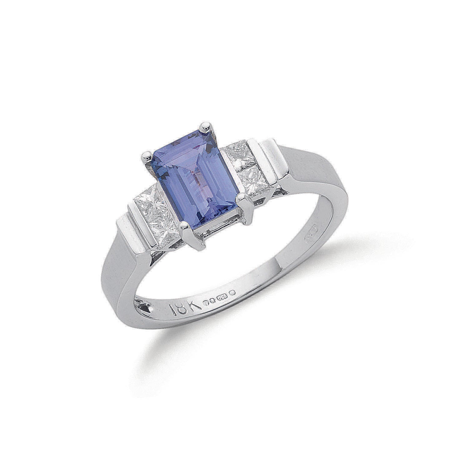 18ct White Gold 0.30ct Princess Cut Diamond & 1.00ct Tanzanite Ring