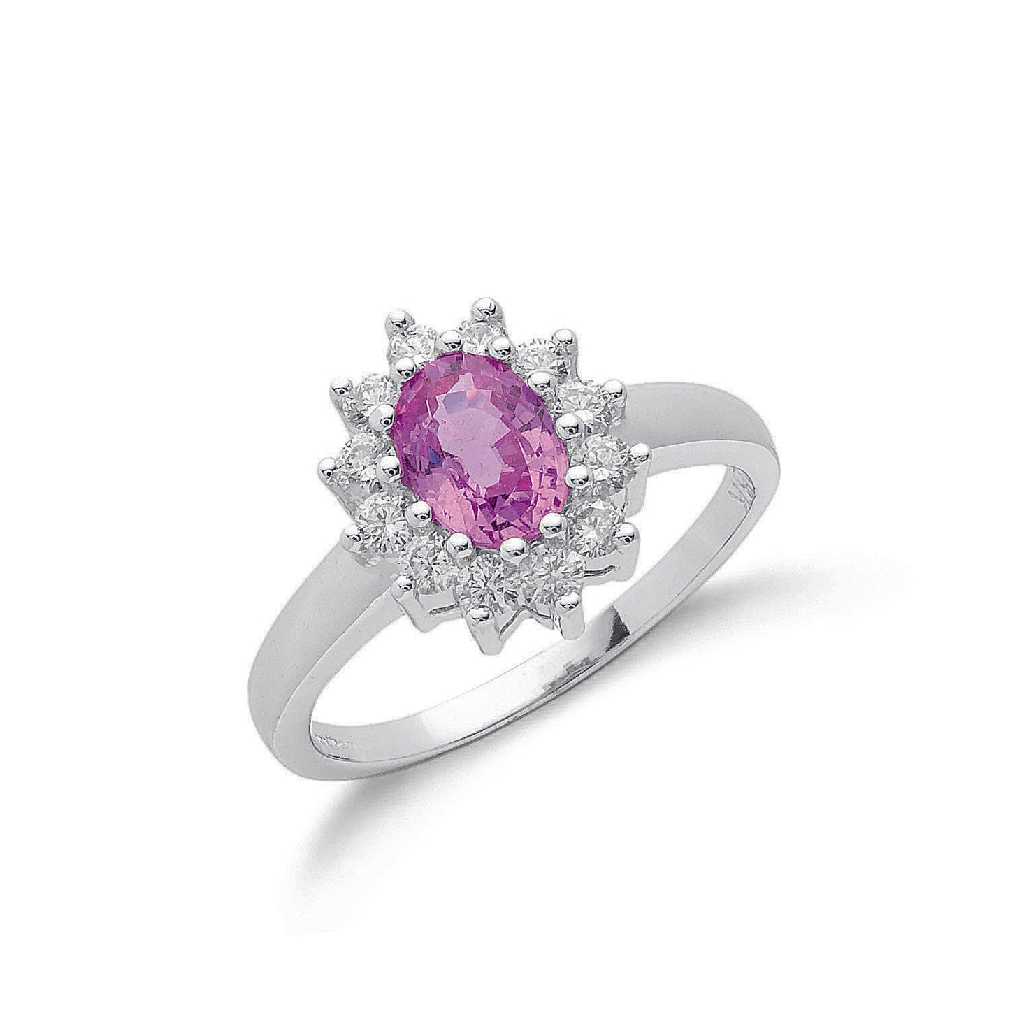 18ct White Gold Diamond & Pink Sapphire Cluster Ring