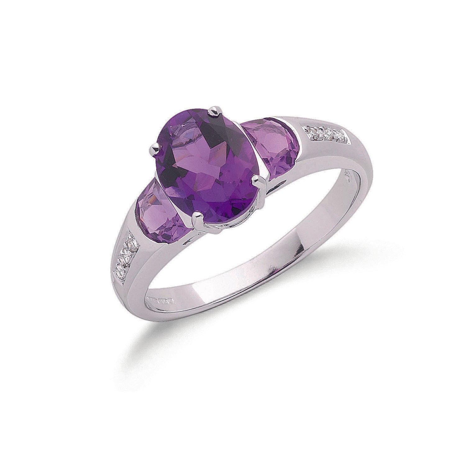 9ct White Gold 0.04ct Diamond & 2.30ct Amethyst Ring