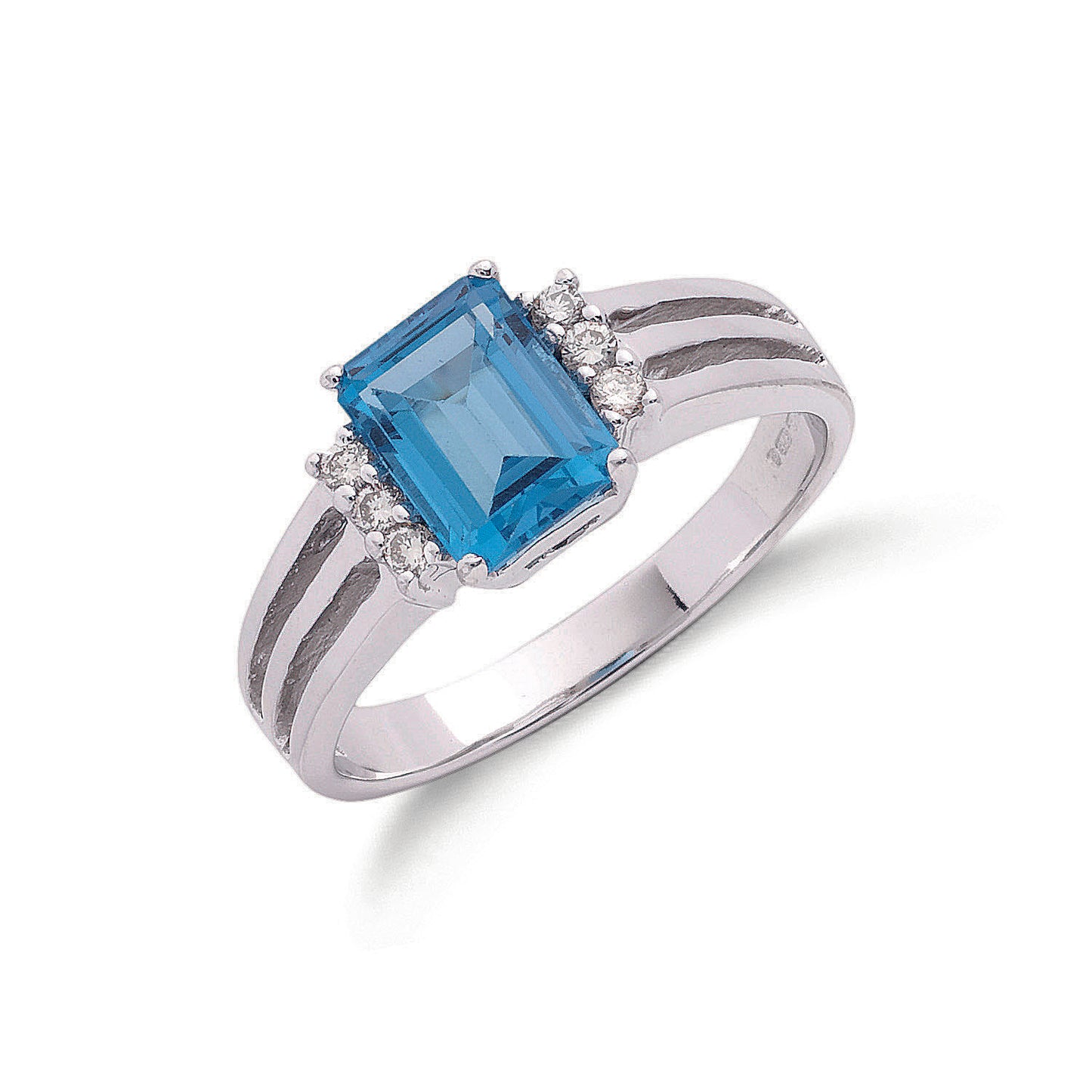 9ct White Gold 0.09ct Diamond & 2.00ct Blue Topaz Ring