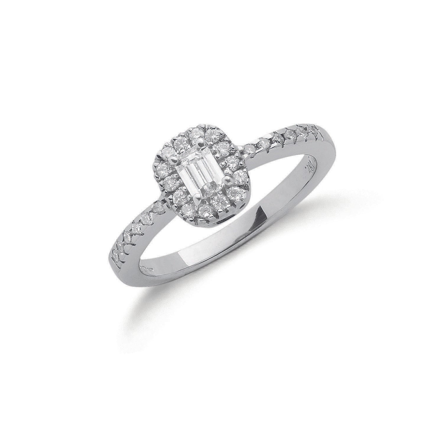 18ct White Gold 0.50ct Emerald Cut Centre Diamond Ring