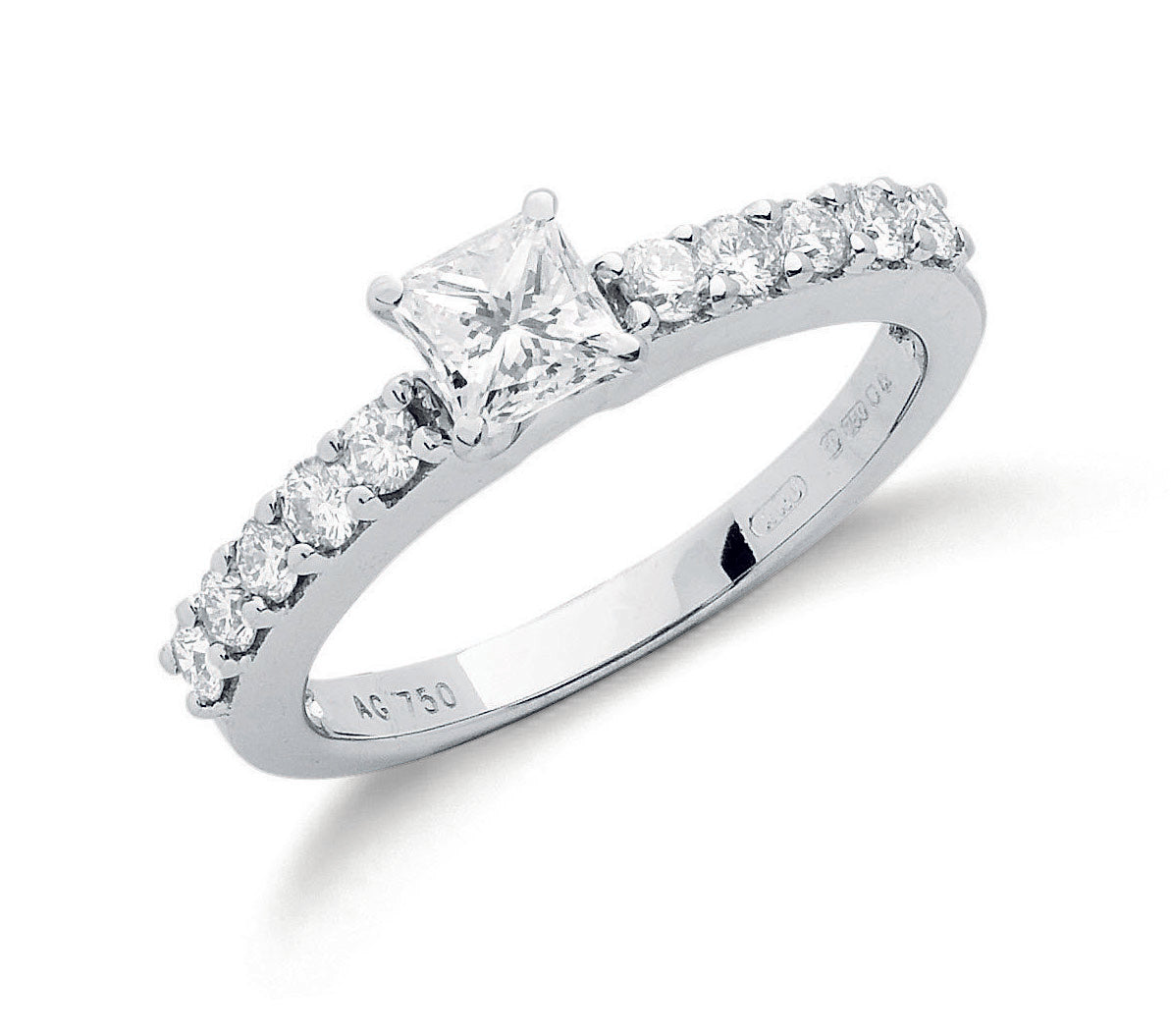 18ct White Gold 1.00ct Princess Cut Centre Diamond Ring