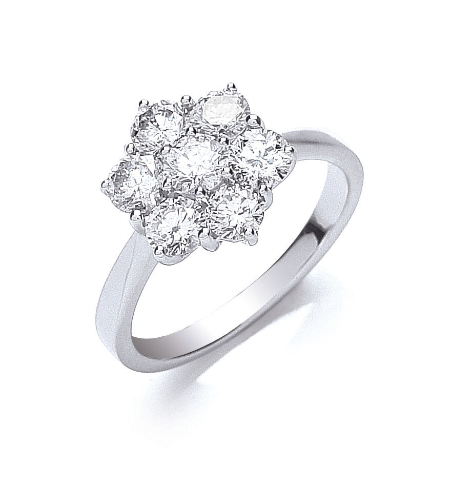18ct White Gold 7 Stones D.1.50ct White Cluster Diamond Ring