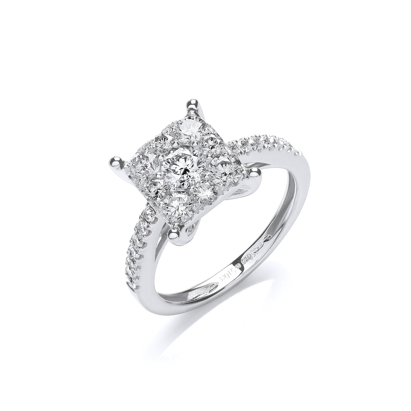 18ct White Gold 1.00ct H-SI Cluster Ring