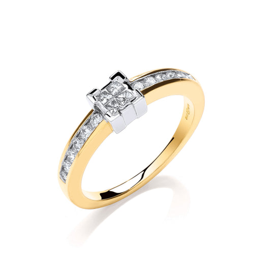 9ct Gold 0.33ct Princess Cut Centre Diamond Ring
