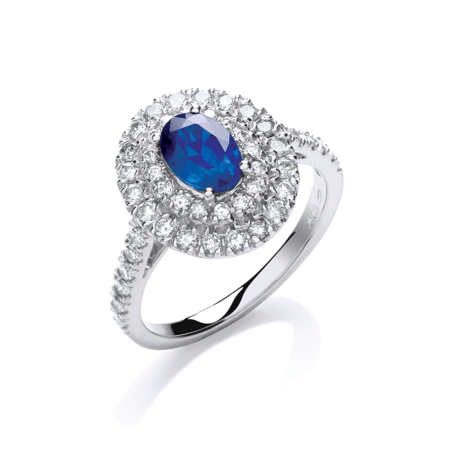 18ct White Gold Diamond 0.60ct, Oval 1.0ct Sapphire Ring