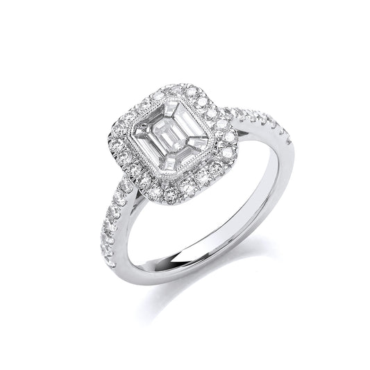 18ct WG 1.00ct Emerald Cut Style Halo Style Ring