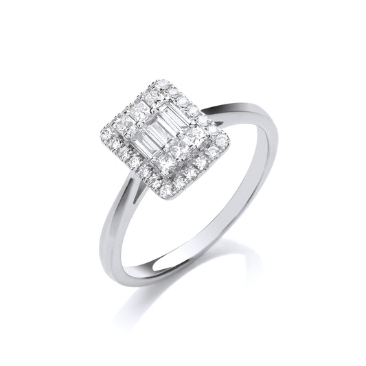 18ct White Gold 0.50ct White Rectangular Halo Style Ring