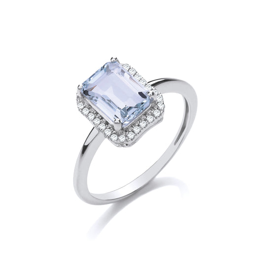 18ct White Gold 2.00ct Aqua & 0.10ct Diamond Ring