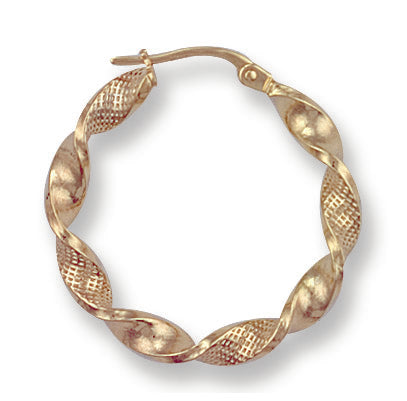 Gold 27mm Frosted Twisted Hoop Earrings