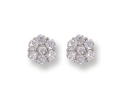 White Gold Cz Cluster Stud Earrings