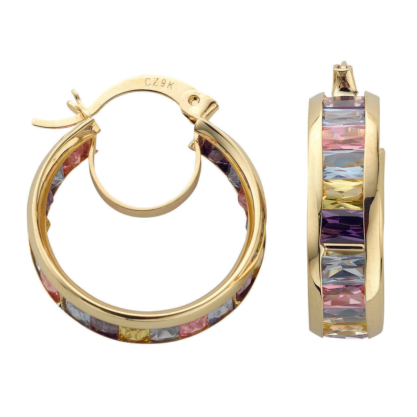 Gold Multi Colour Cz Hoop Earrings