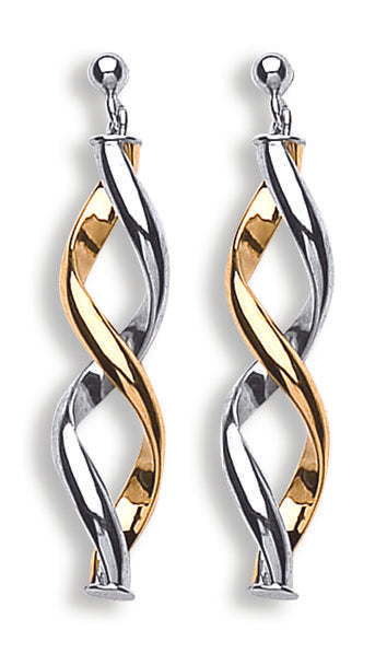 Yellow & White Gold Fancy Twisted Drop Earrings