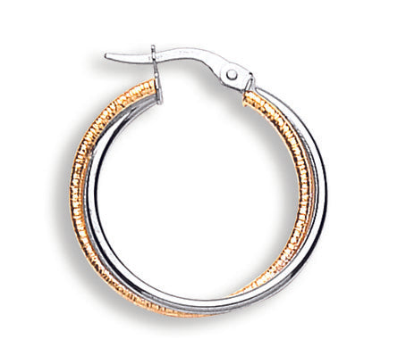 Yellow & White Gold 23.8mm Double Hoop Earrings