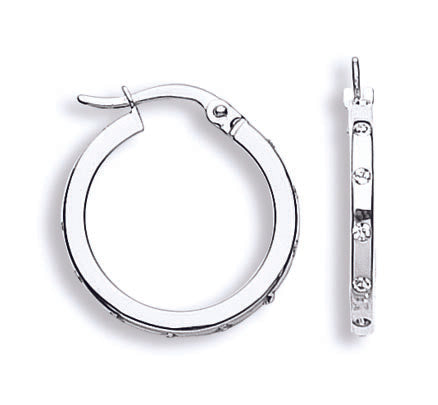 White Gold Cz 19.2mm Hoop Earrings
