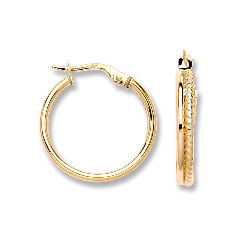Gold Plain & Twisted Round Hoop Earrings