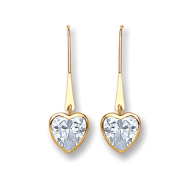 Gold Cz Heart Drop Earrings