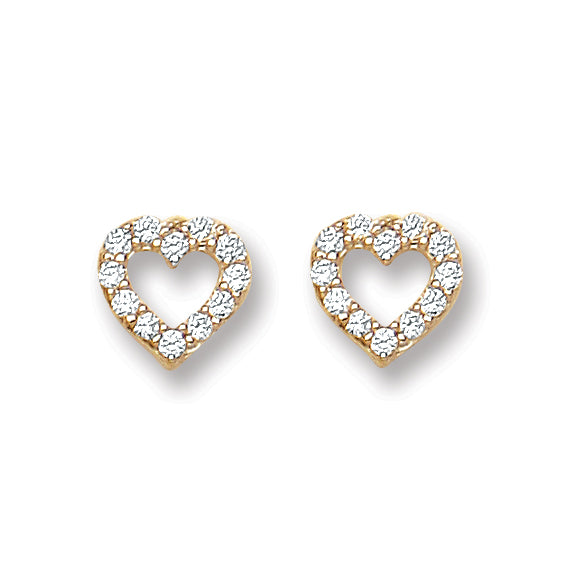 Gold Heart Shape Cz Stud Earrings
