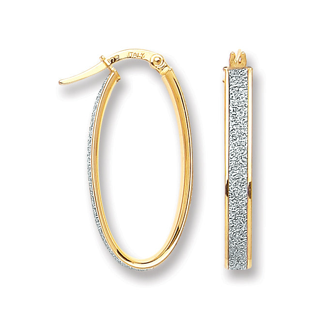 Gold Glitter Oval Twist Hoop Earrings